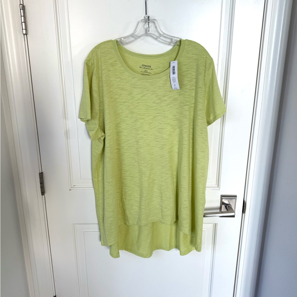 Chico's The Ultimate Tee Cotton Slub Easy High Low Chartreuse Green Size 4 NEW